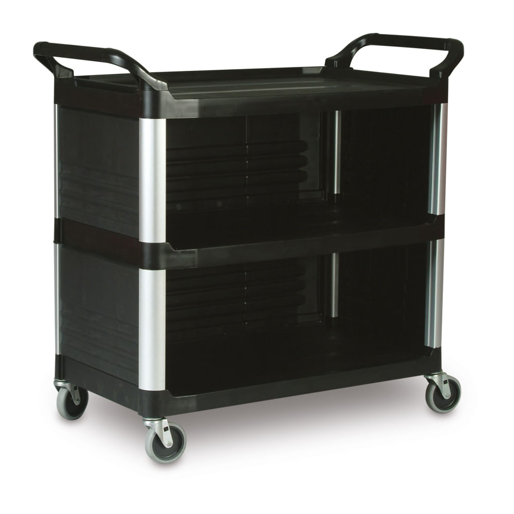 Descubre nuestro Carro Utilitario de 3 Paneles Negro 136 Kg. Duradero y elegante para aplicaciones institucionales, hospitalidad y almacenamiento.