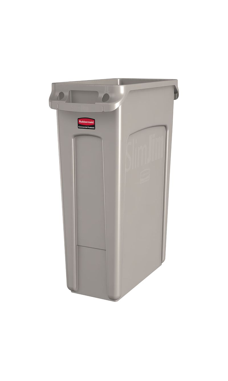 Contenedor-de-basura-SLIM-JIM--con-Canales-de-Ventilacion--Beige-87-Litros-Rubbermaid-Commercial-en-diagonal-completa