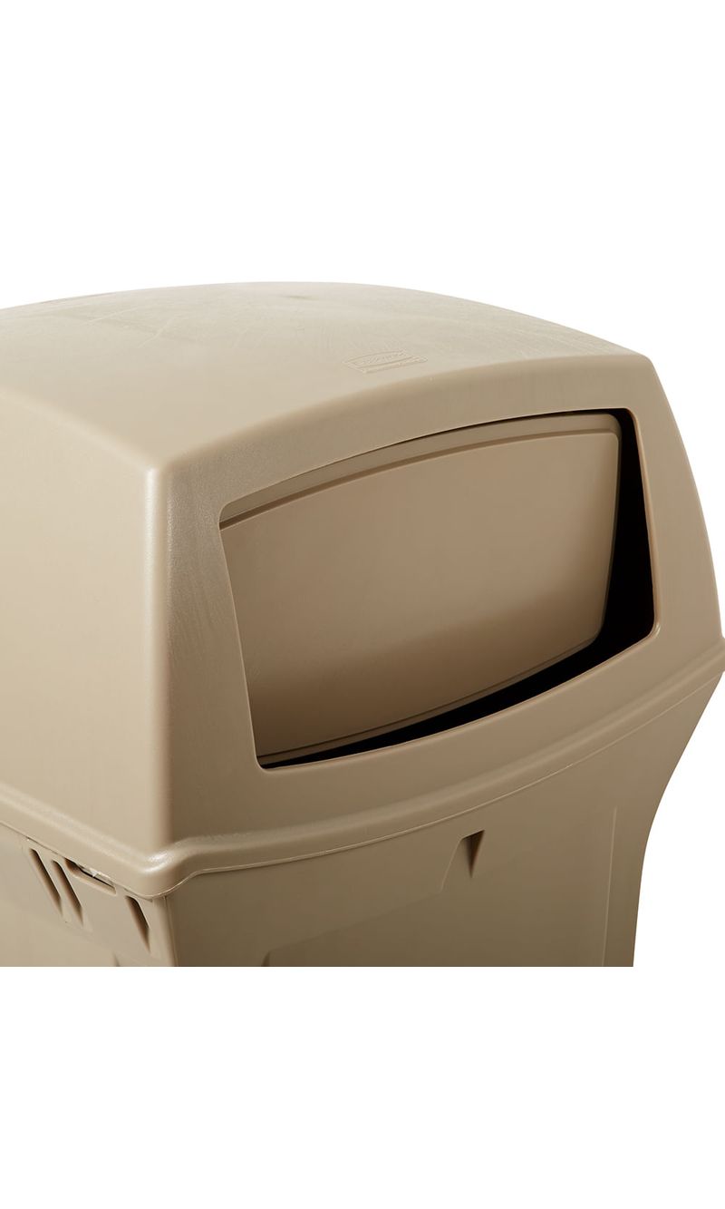 Contenedor-de-basura-Ranger-con-2-puertas-Beige-132-Litros-Rubbermaid-Commercial-de-cerca