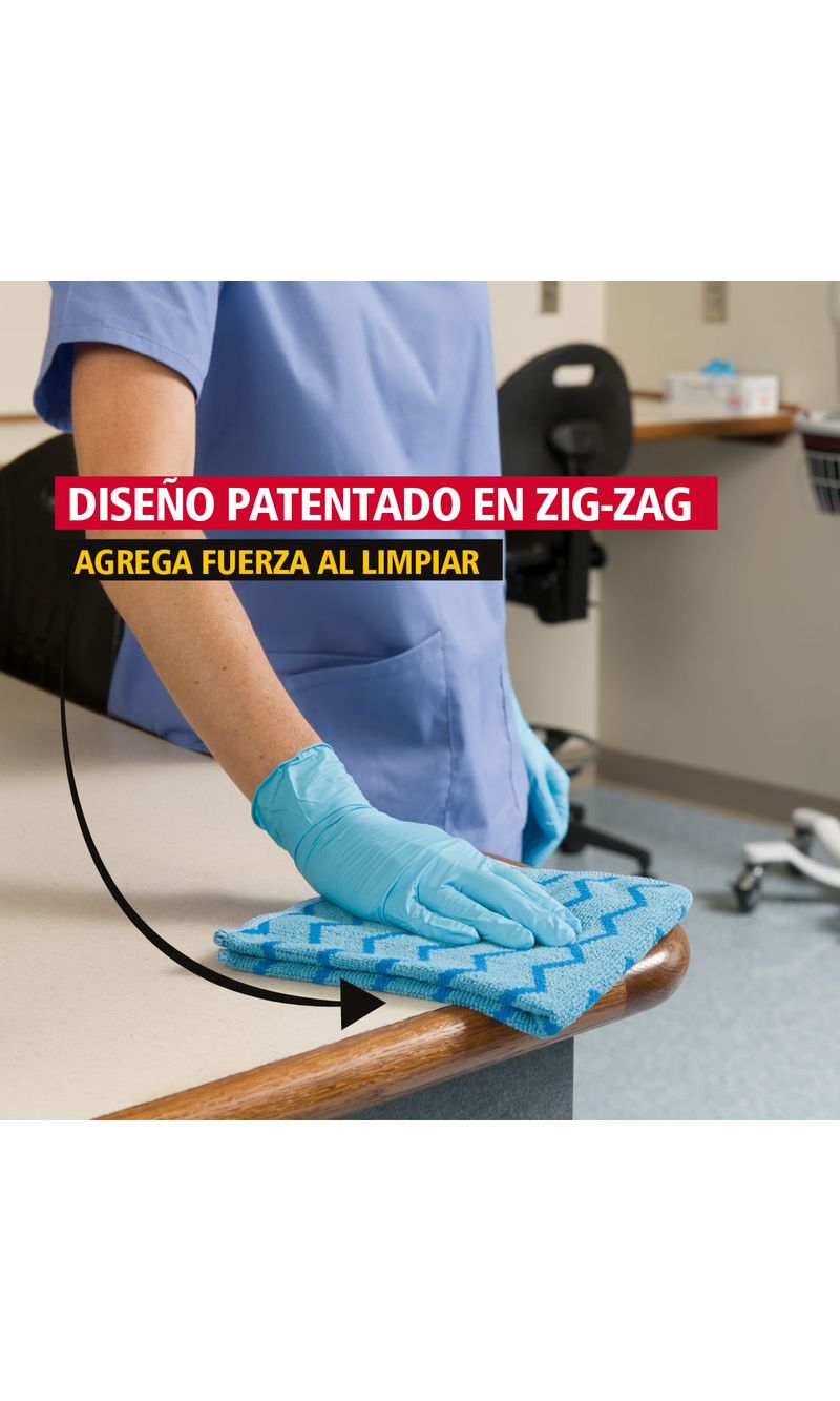 Paño-de-Microfibra-HYGEN--Azul-40-x-40-cm-en-uso-diseño-patentado-en-zig-zag